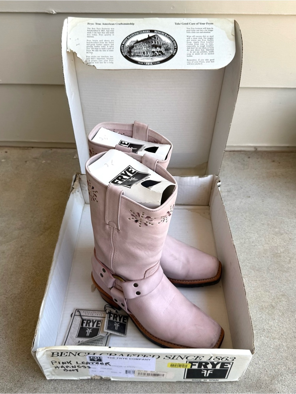 Rare Vintage FRYE Harness 12R Pink Floral Boots - Picture 4 of 11